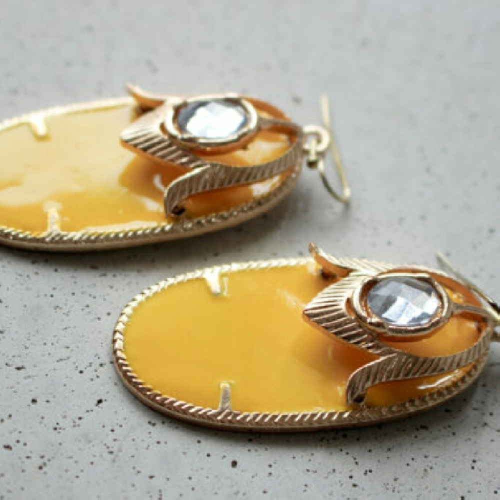 Yellow Oval Drop Earrings Boho - Picture 4 of 7